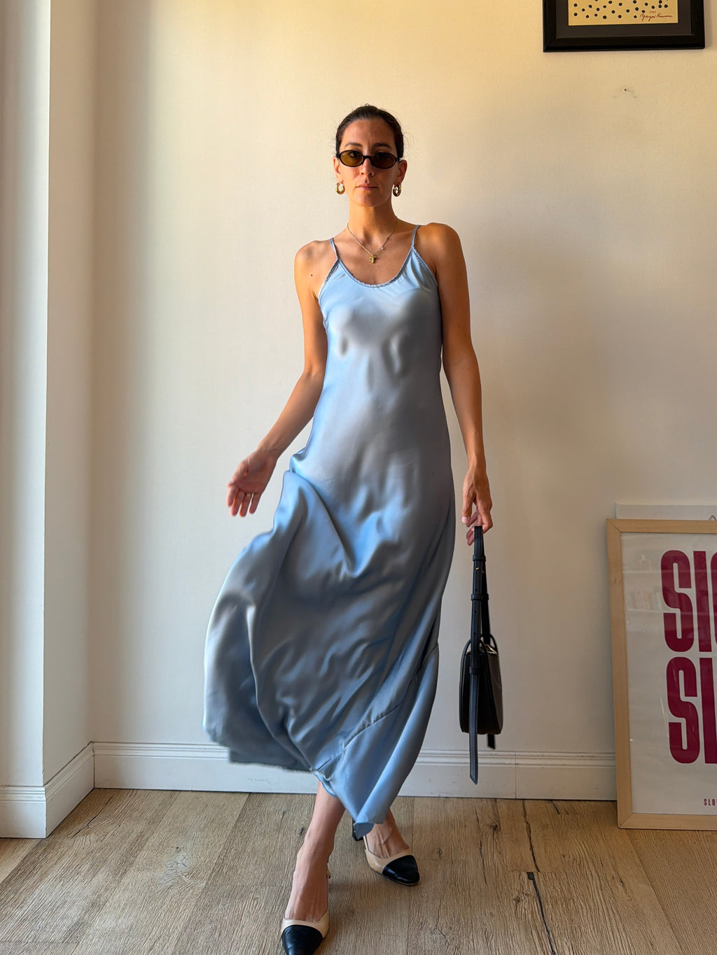 SLIP DRESS AZZURRO POLVERE