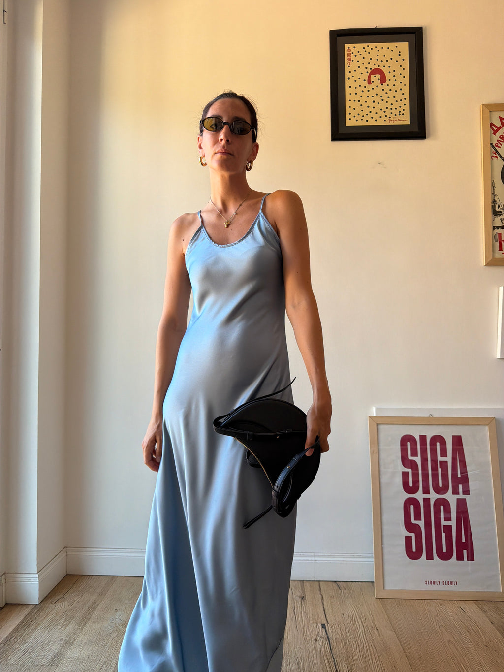 SLIP DRESS AZZURRO POLVERE