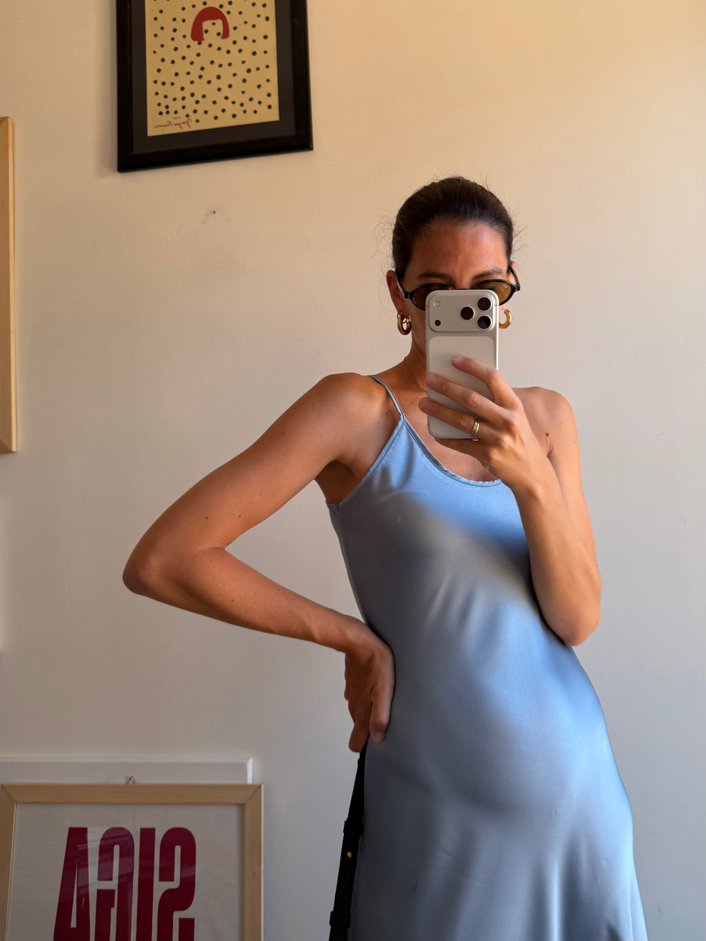 SLIP DRESS AZZURRO POLVERE