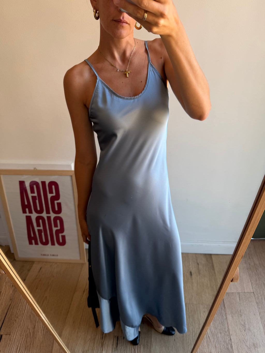 SLIP DRESS AZZURRO POLVERE