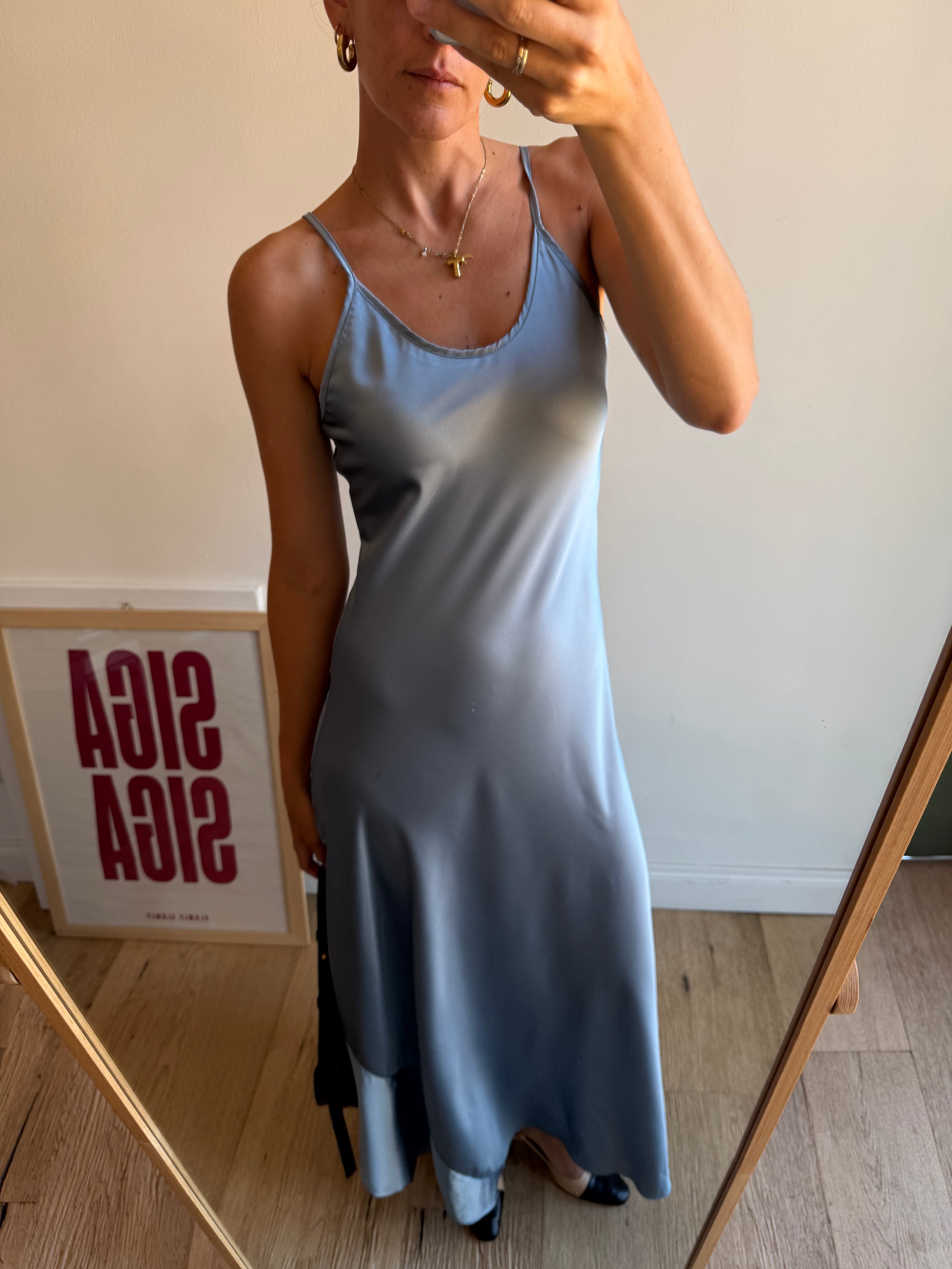 SLIP DRESS AZZURRO POLVERE