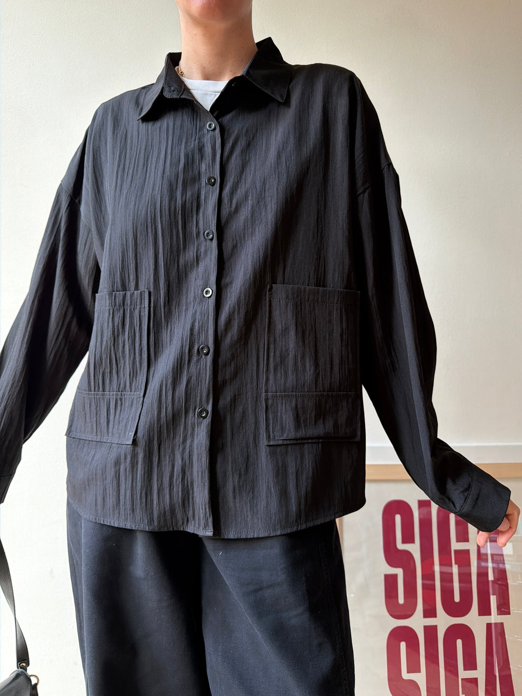 CAMICIA CRINKLE NERA