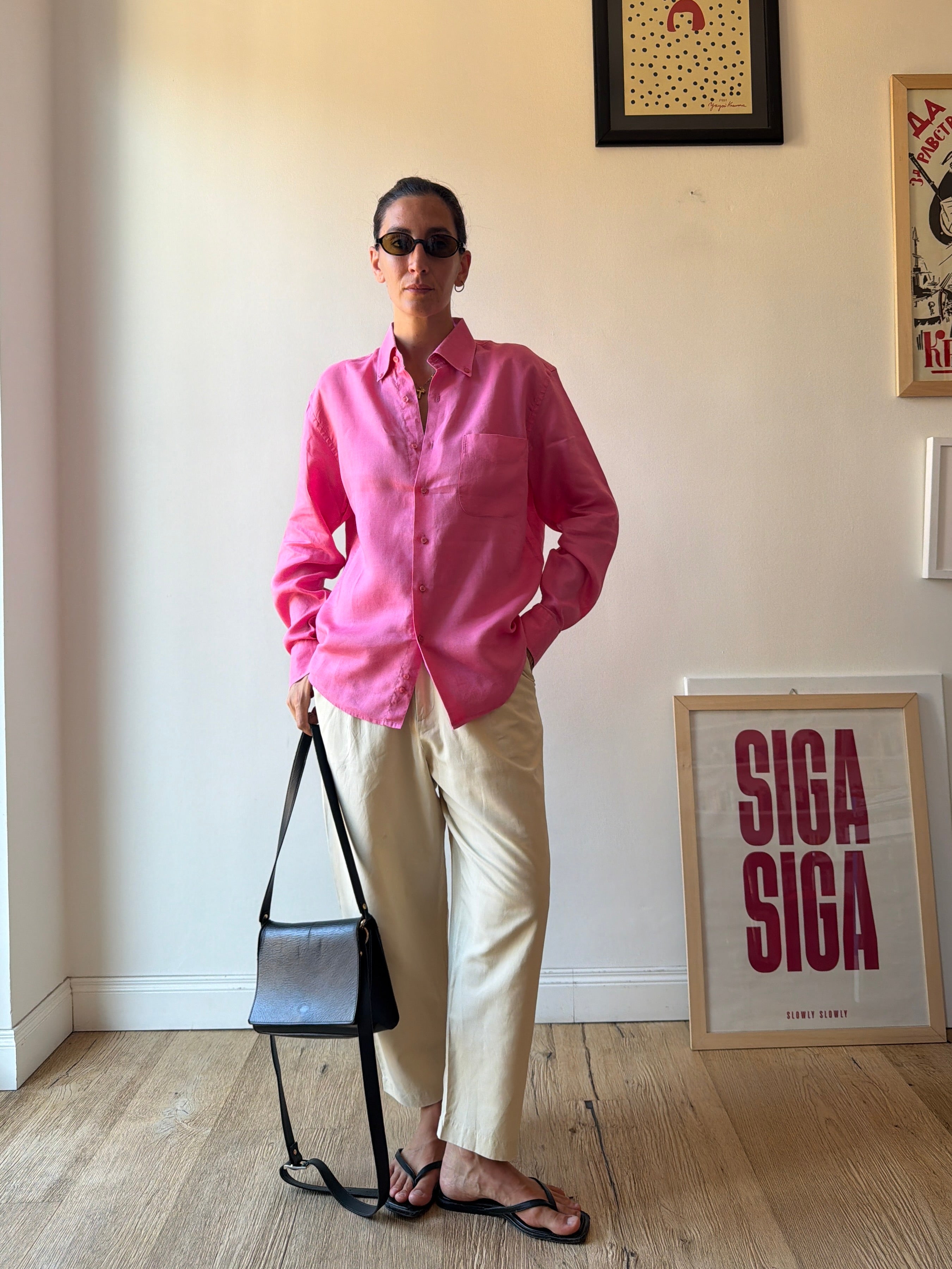 CAMICIA IN LINO ROSA