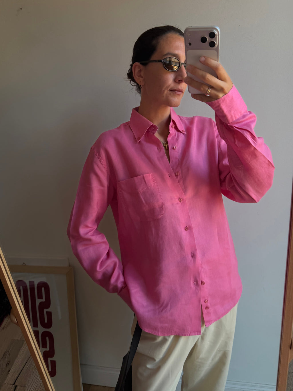 CAMICIA IN LINO ROSA