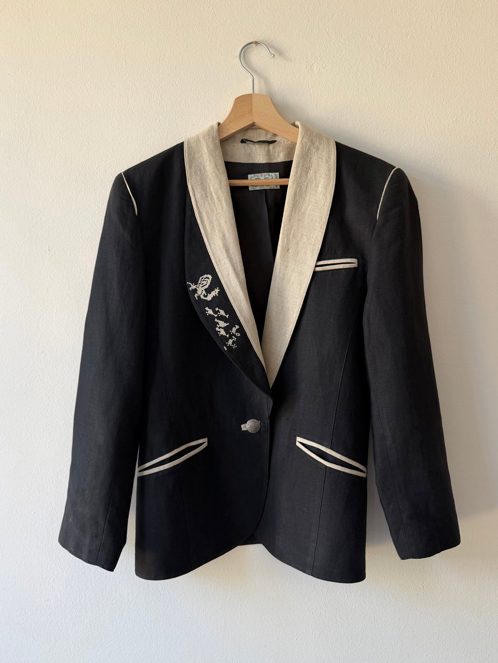 BLAZER BLU IN LINO RICAMATO