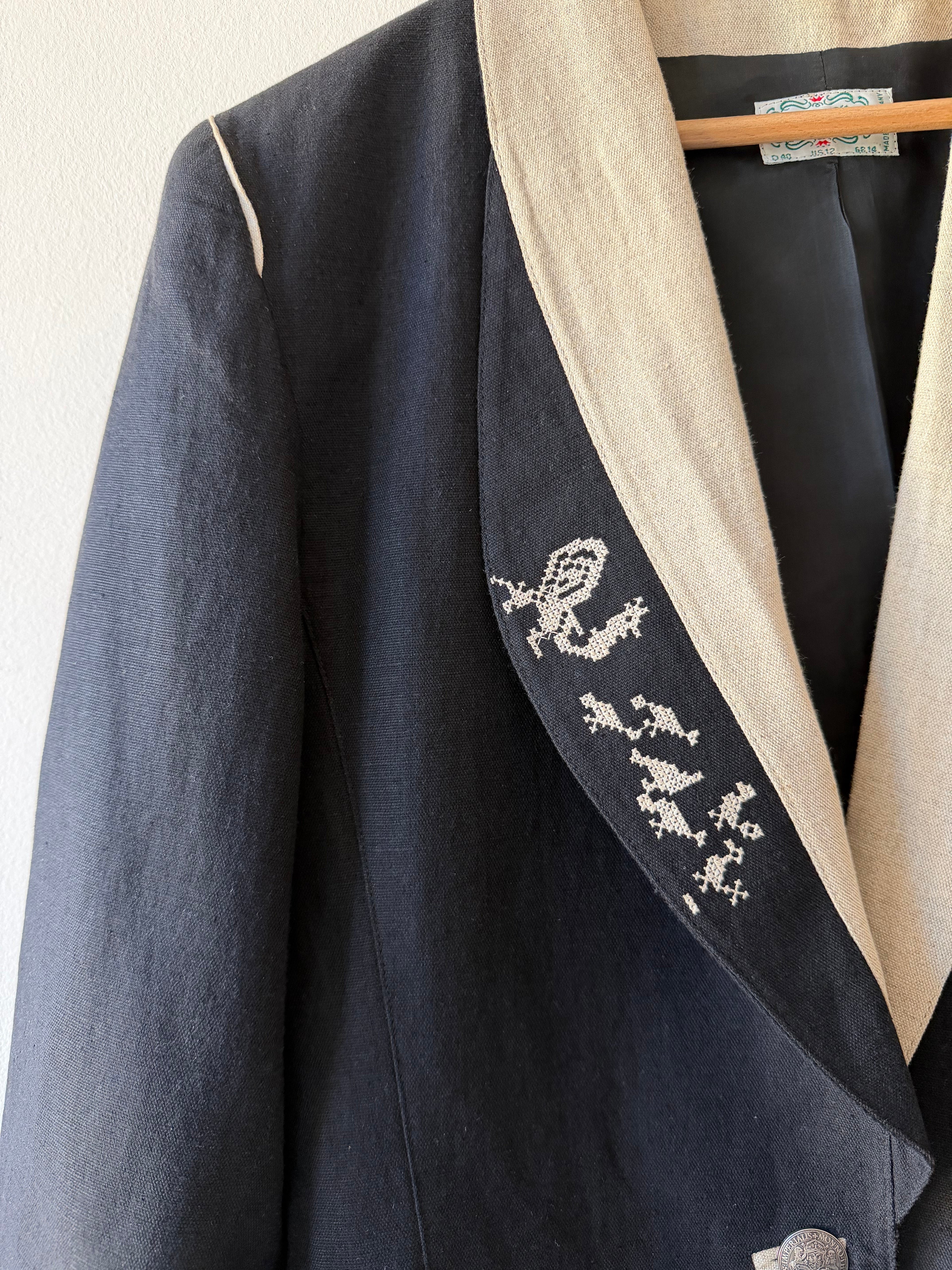 BLAZER BLU IN LINO RICAMATO