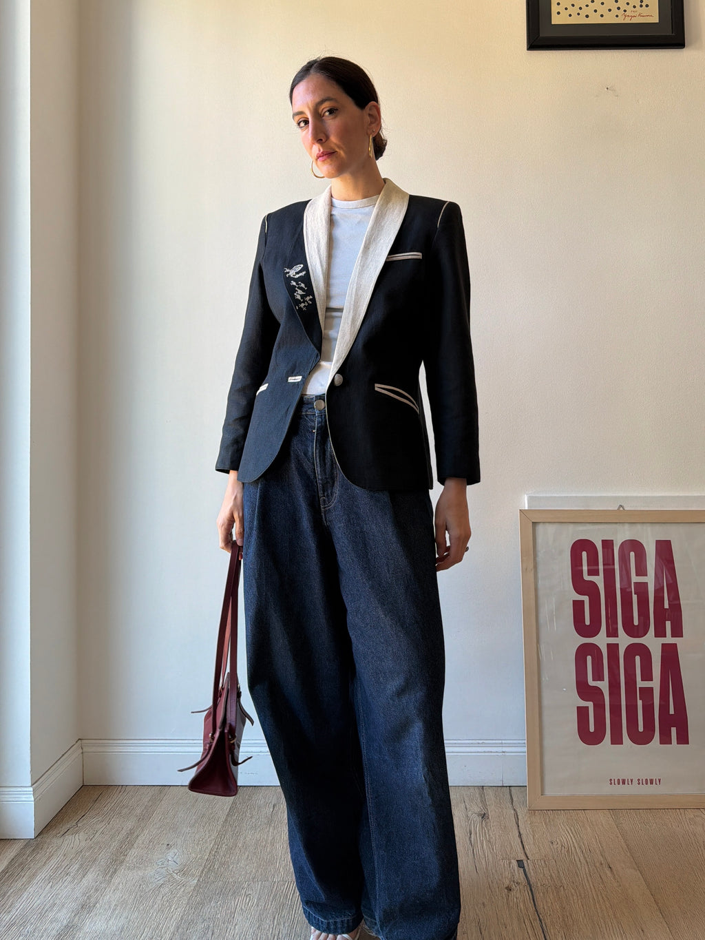 BLAZER BLU IN LINO RICAMATO