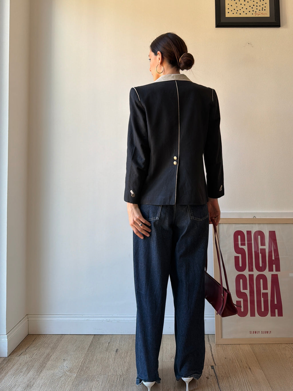 BLAZER BLU IN LINO RICAMATO