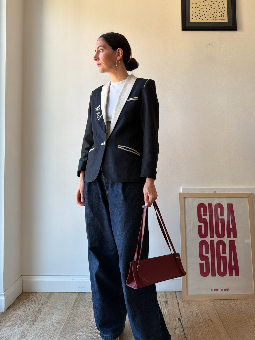 BLAZER BLU IN LINO RICAMATO