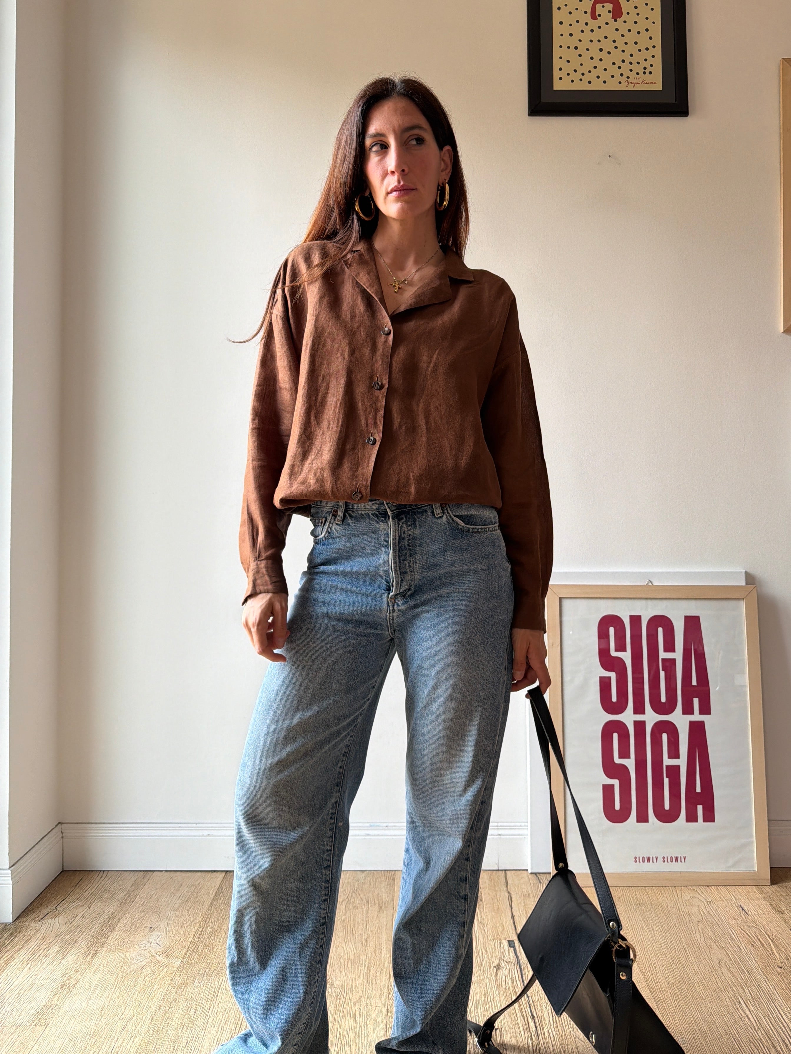 CAMICIA IN LINO MARRONE