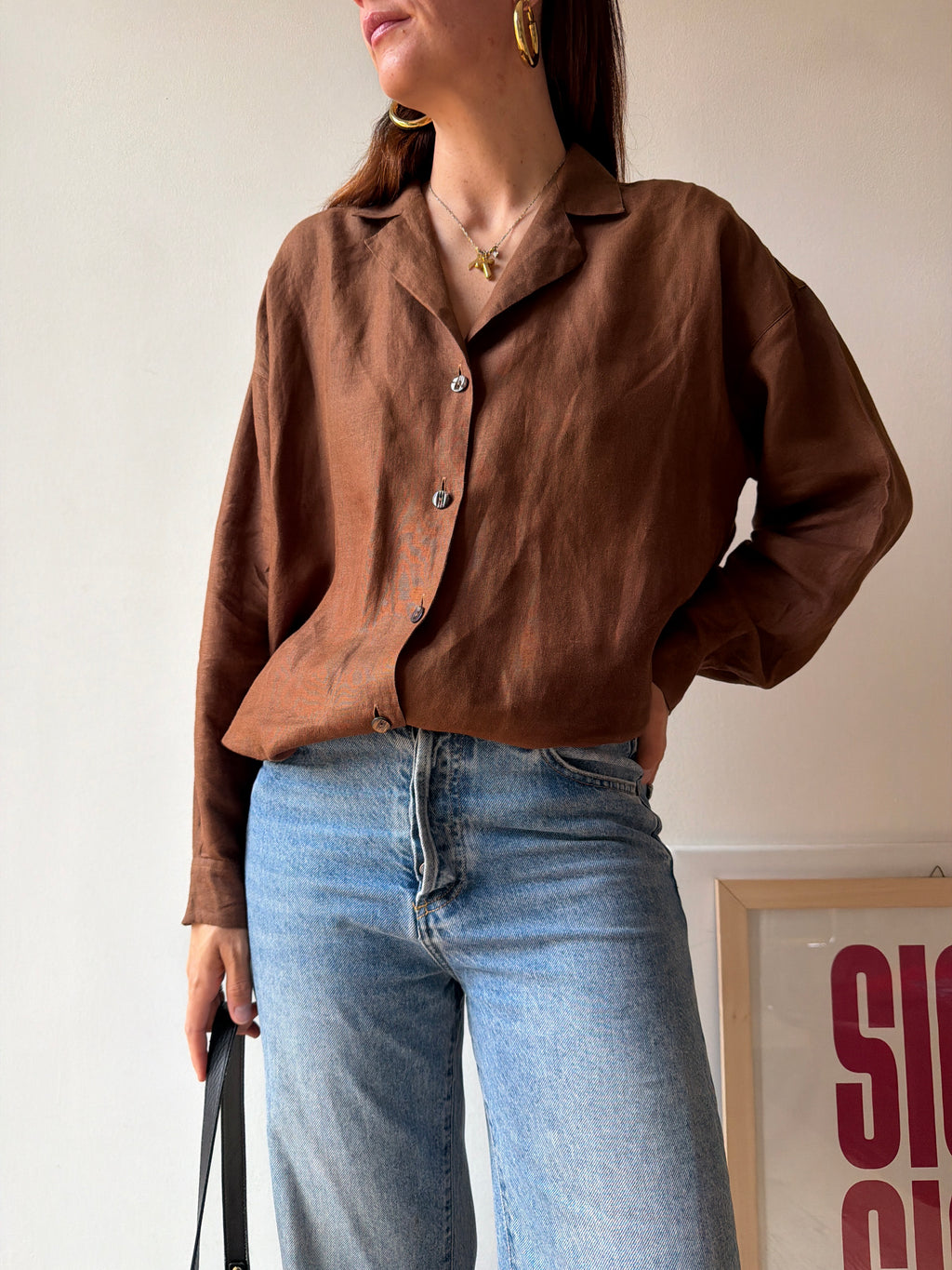 CAMICIA IN LINO MARRONE