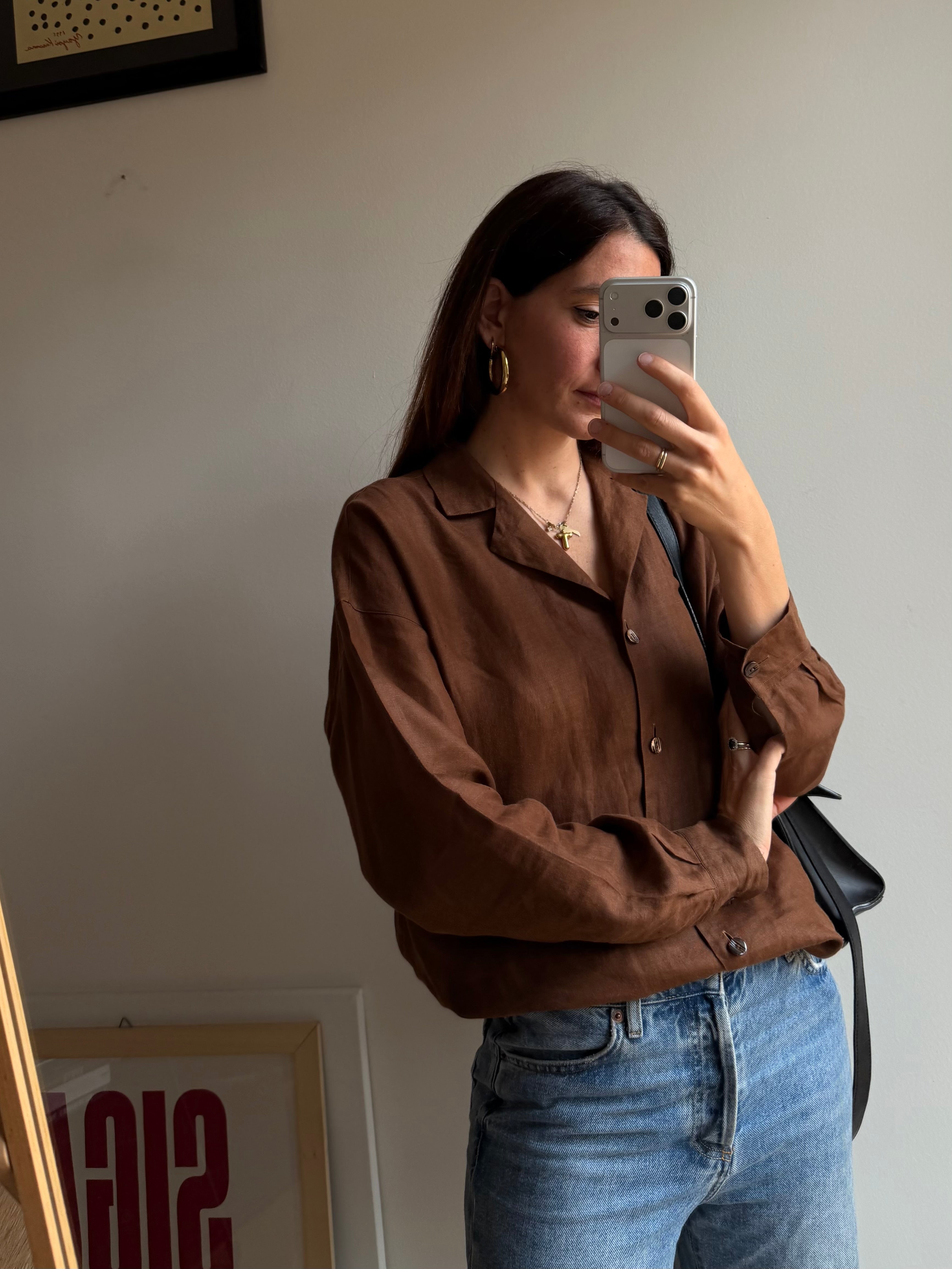 CAMICIA IN LINO MARRONE
