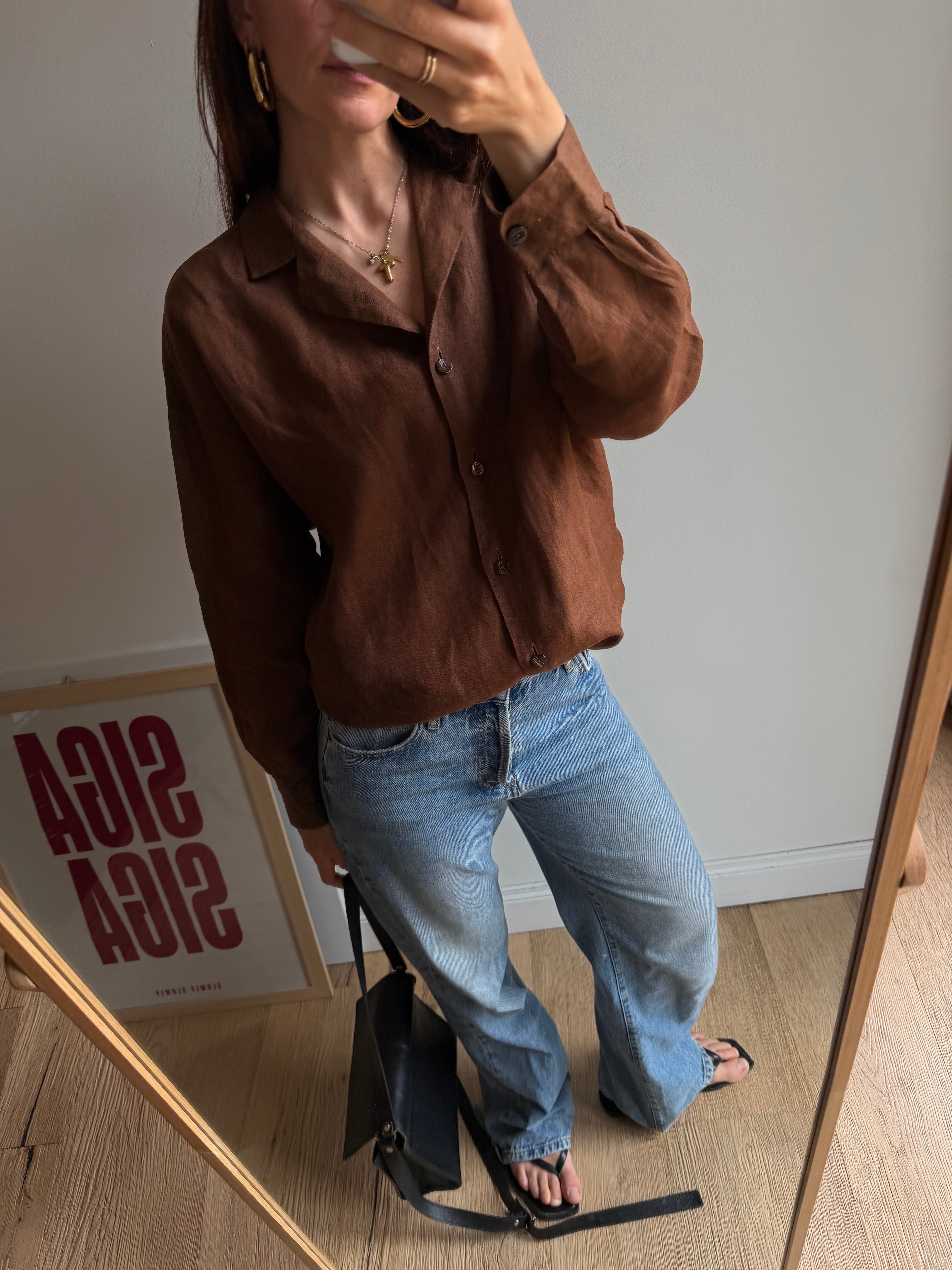 CAMICIA IN LINO MARRONE