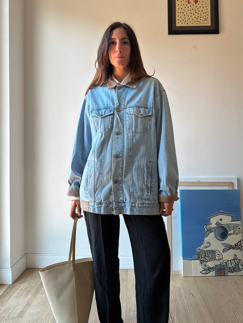 GIACCA IN JEANS CON COLLETTO A COSTE