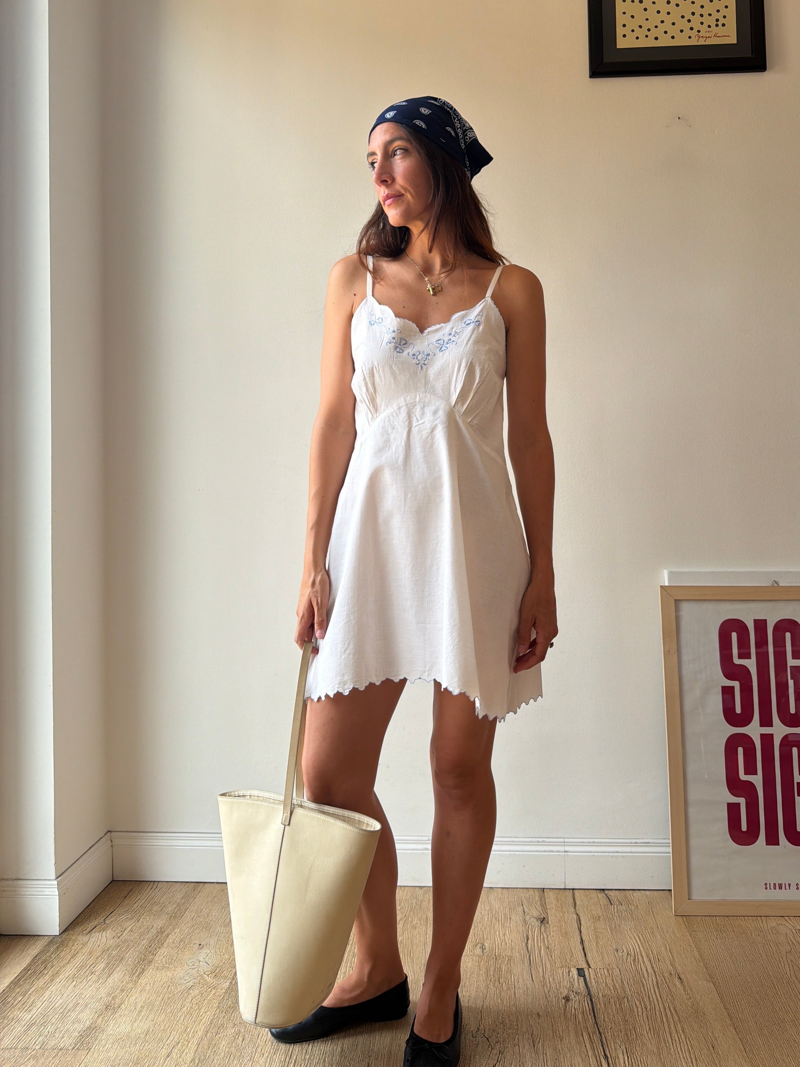 VINTAGE SLIB DRESS BIANCO E AZZURRO