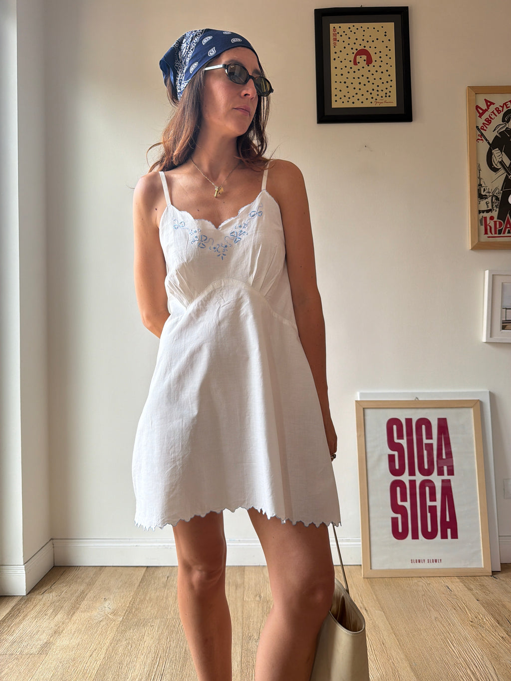 VINTAGE SLIB DRESS BIANCO E AZZURRO