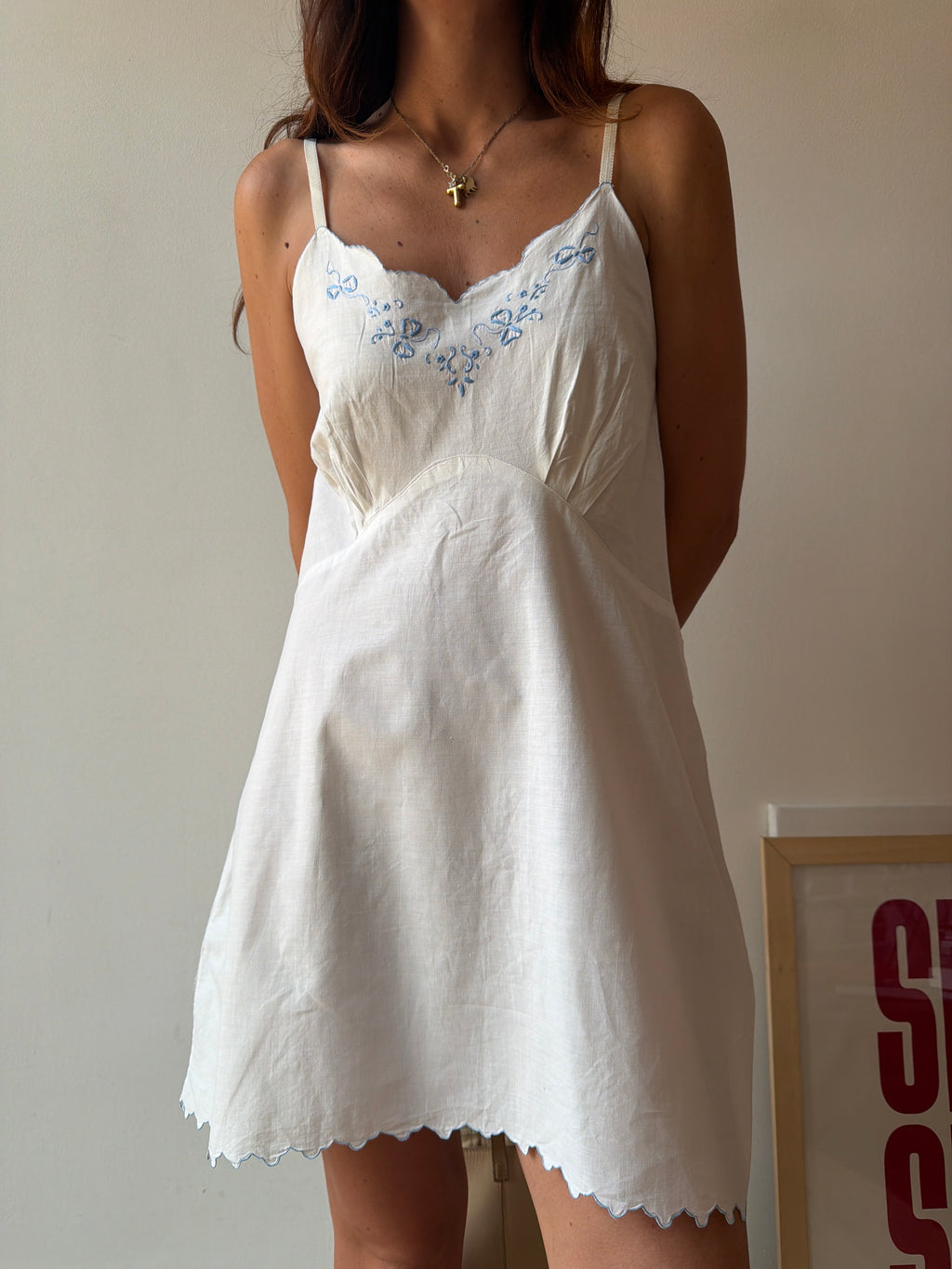 VINTAGE SLIB DRESS BIANCO E AZZURRO