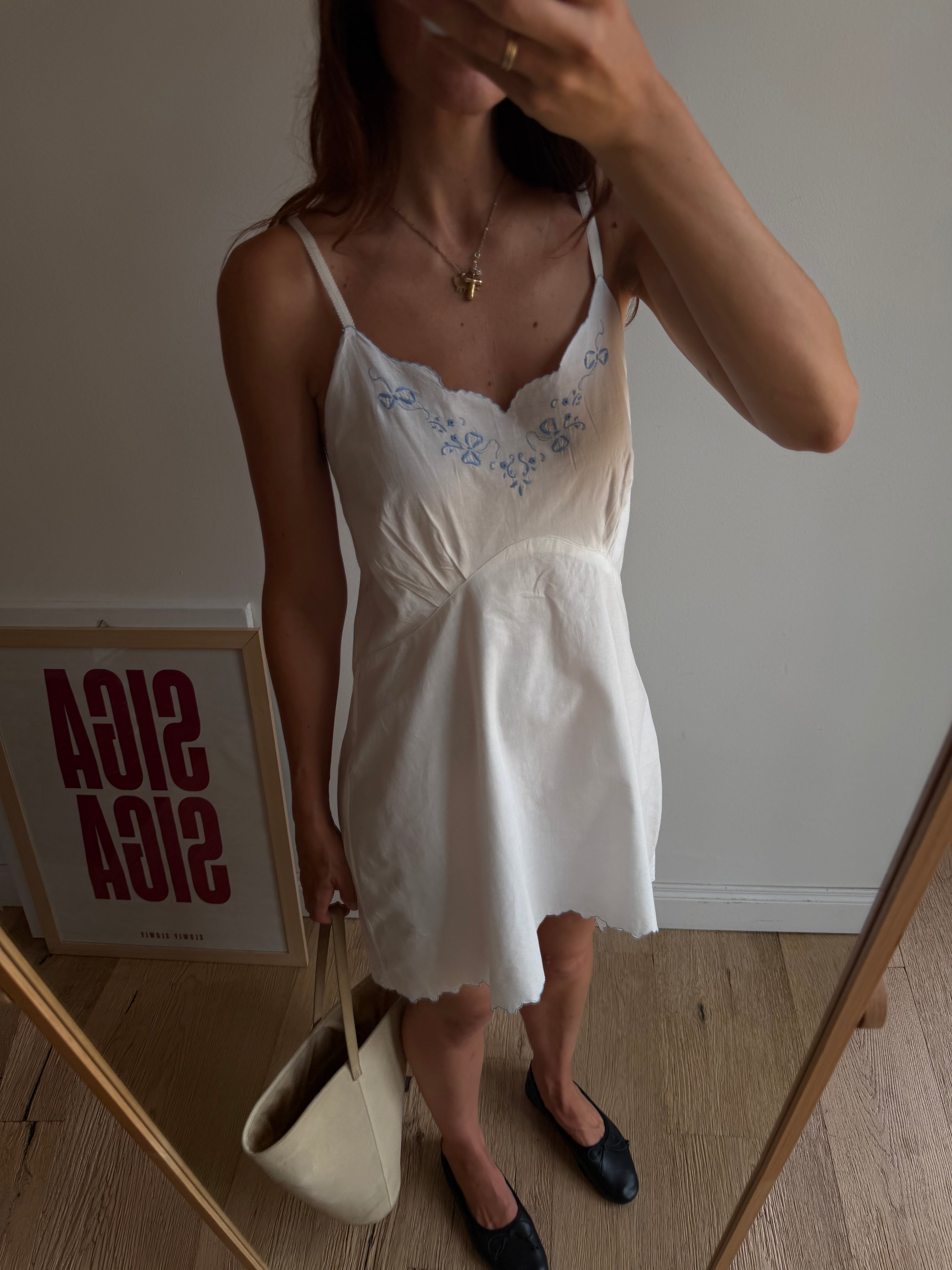 VINTAGE SLIB DRESS BIANCO E AZZURRO